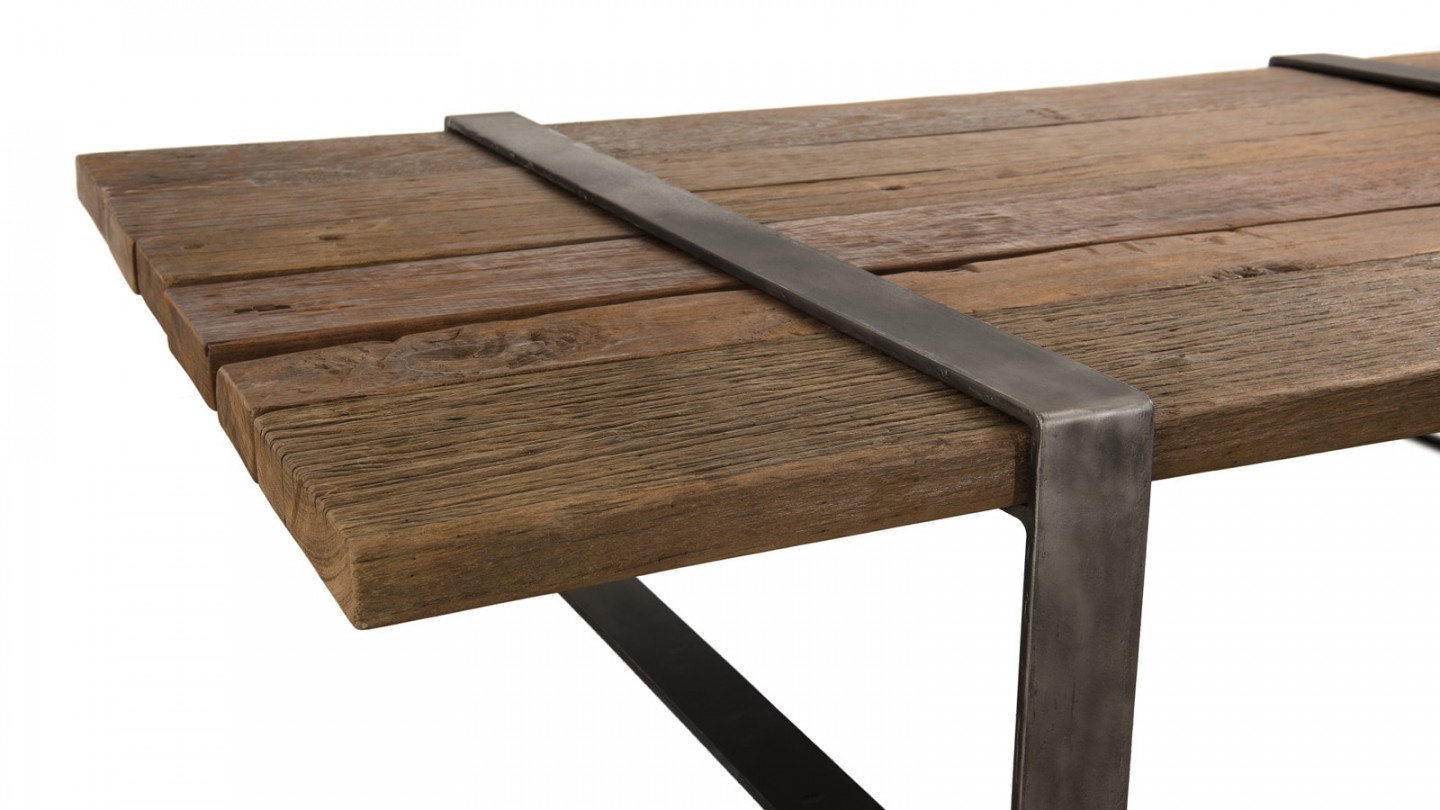 Table basse multi-planches en bois massif et métal - Collection Mathis