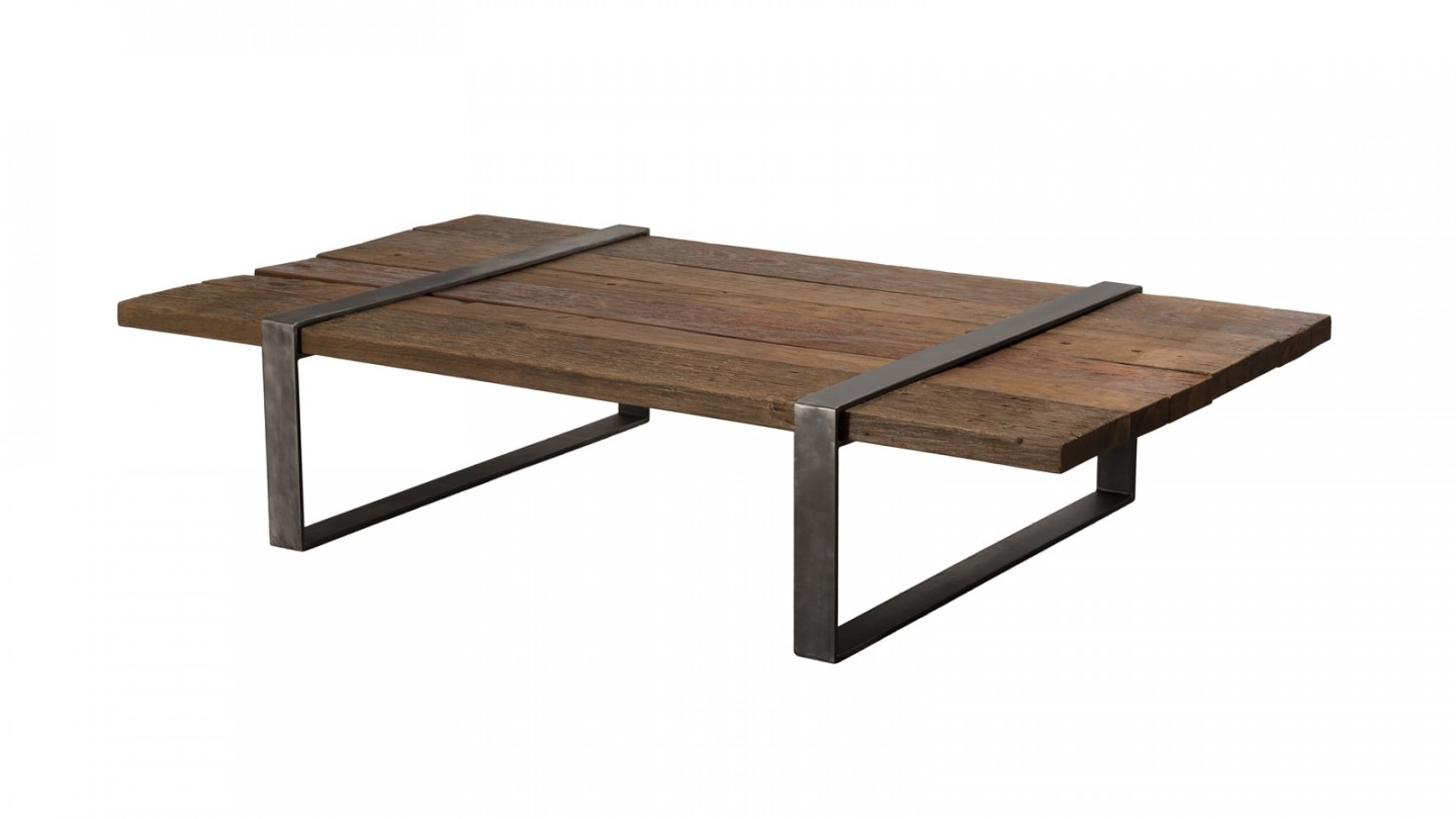 Table basse multi-planches en bois massif et métal - Collection Mathis