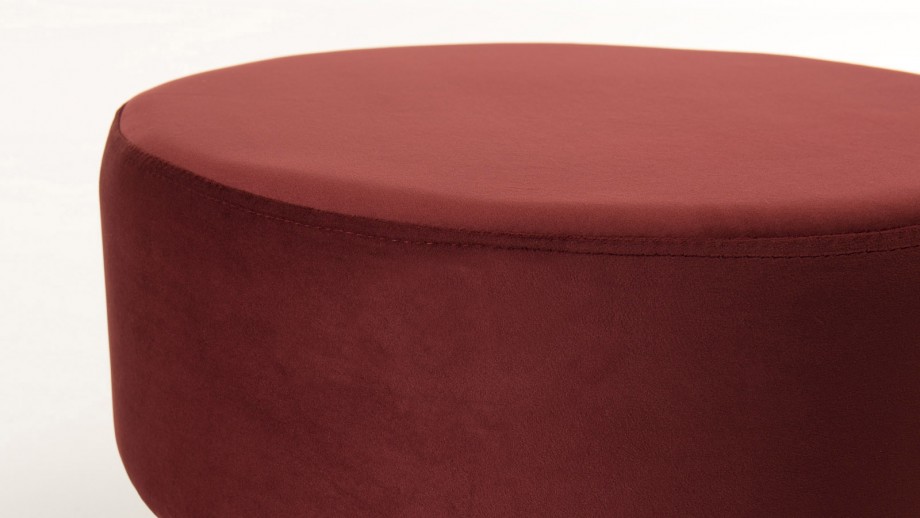 Pouf rond en velours rouge bordeaux - Collection Agathe