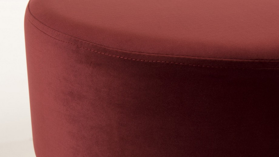 Pouf rond en velours rouge bordeaux ceinture dorée - Collection Agathe