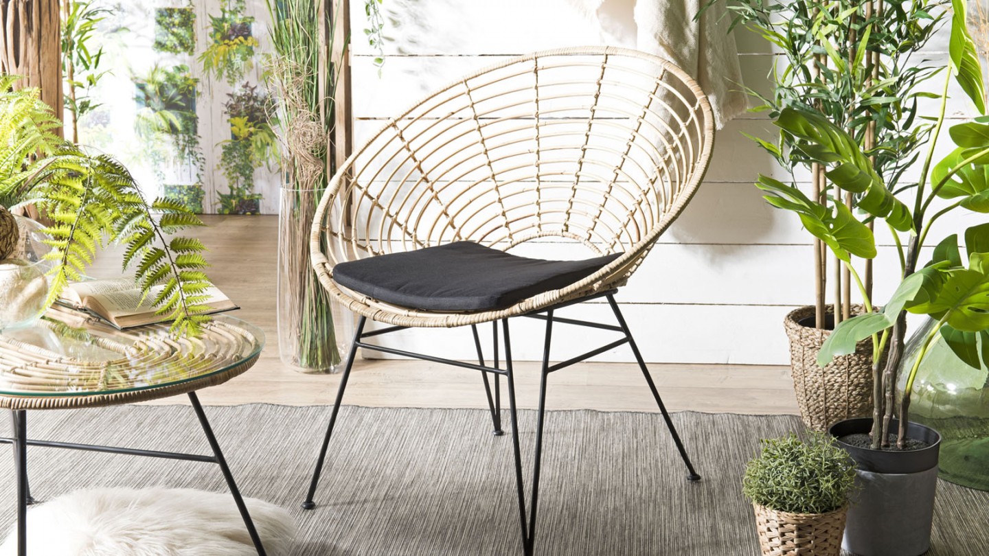 Fauteuil rond en rotin naturel - Collection Camille