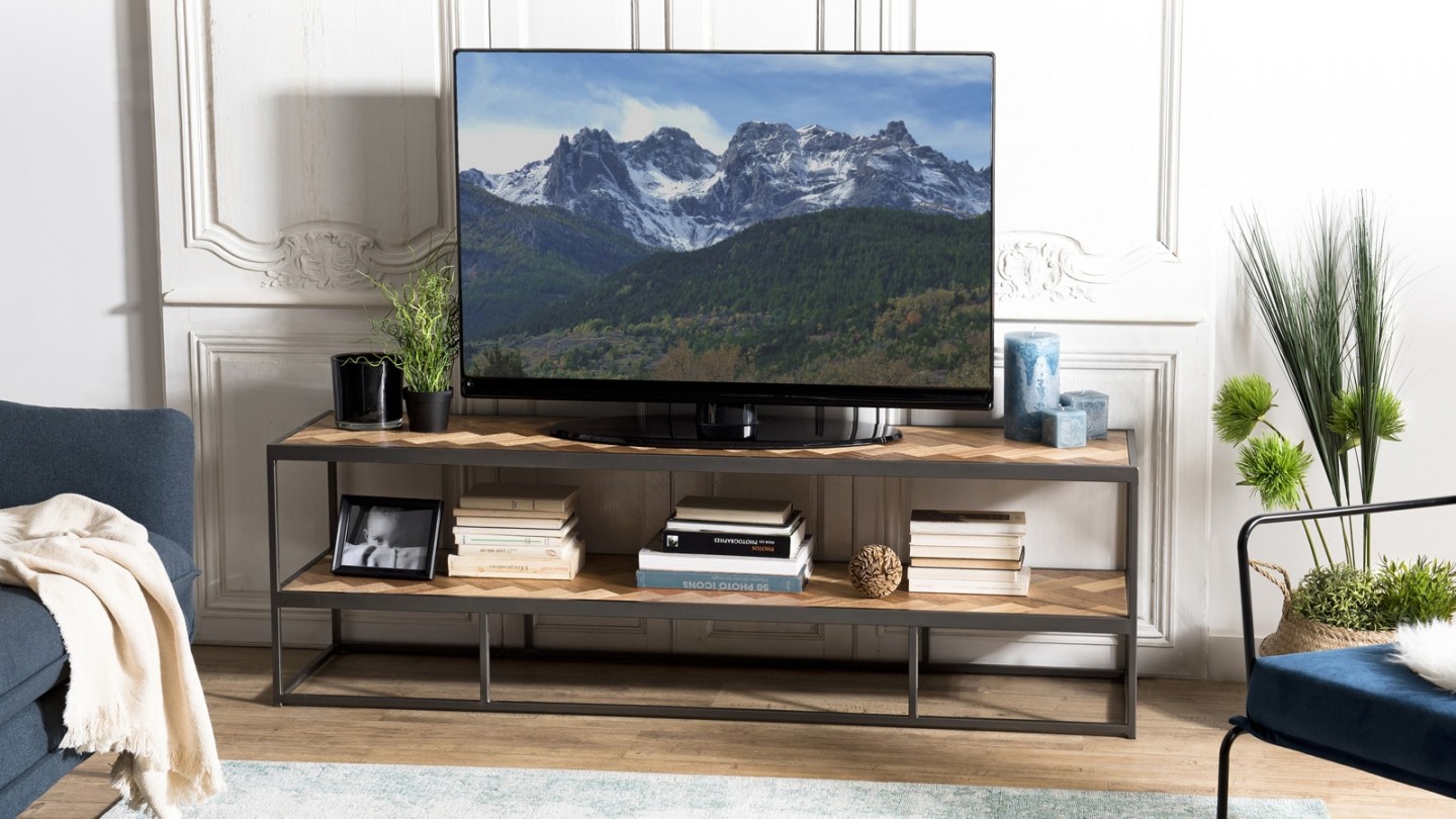 Meuble TV 2 niveaux en bois et métal - Collection Carla