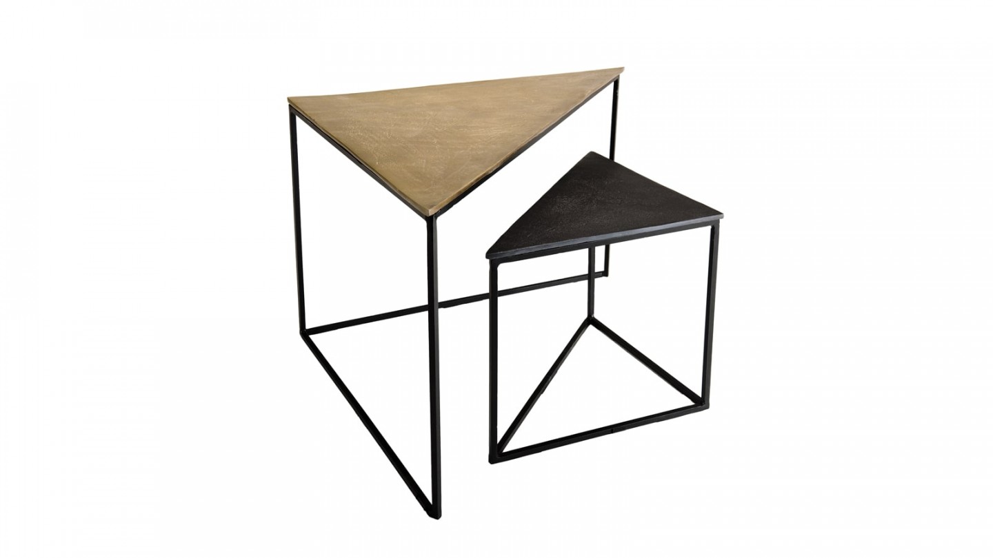 Set de 2 tables gigognes triangle en aluminium doré et noir - Collection Johan