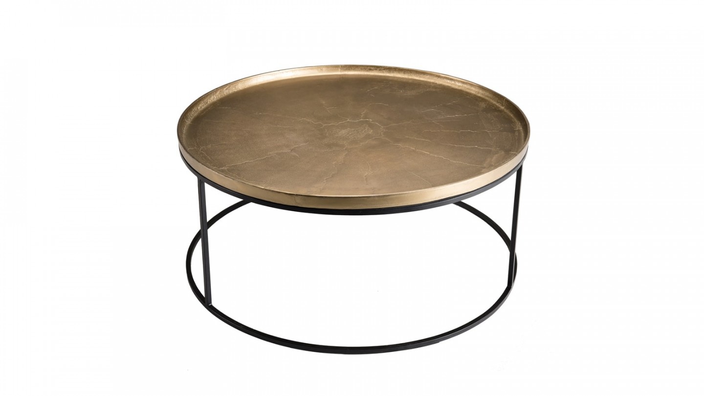 Table basse ronde en aluminium doré piètement doré pieds ronds en métal - Collection Johan