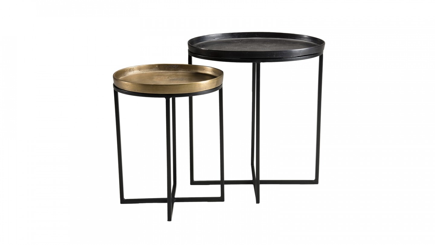 Set de 2 tables d'apppoint ovales en aluminium doré et noir - Collection Johan