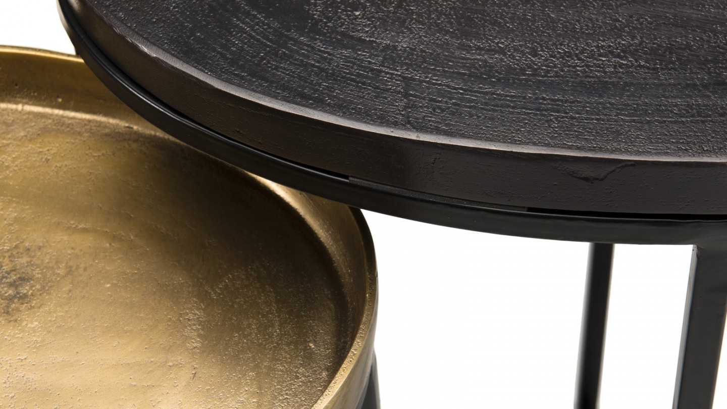 Set de 2 tables d'apppoint ovales en aluminium doré et noir - Collection Johan