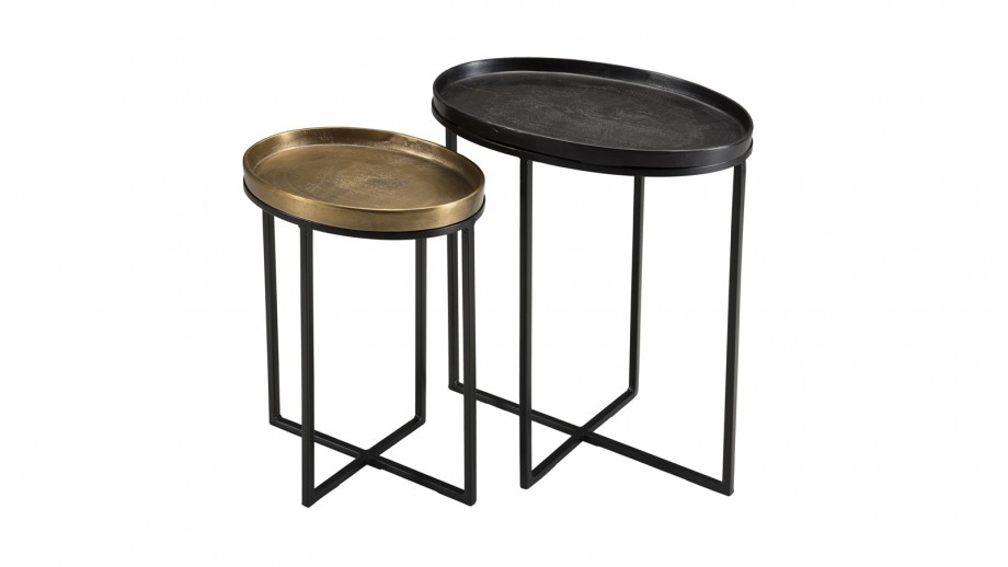 Set de 2 tables d'apppoint ovales en aluminium doré et noir - Collection Johan