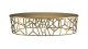 Table basse ovale 150x60cm en aluminium doré piètement graphique - Collection Johan