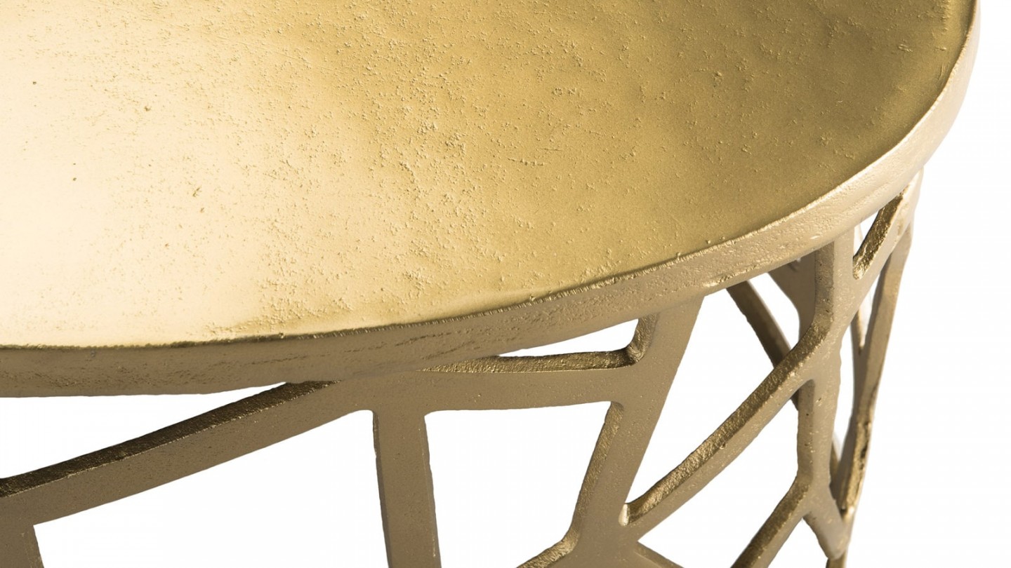 Table basse ovale 150x60cm en aluminium doré piètement graphique - Collection Johan