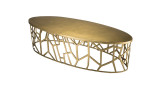 Table basse ovale 150x60cm en aluminium doré piètement graphique - Johan