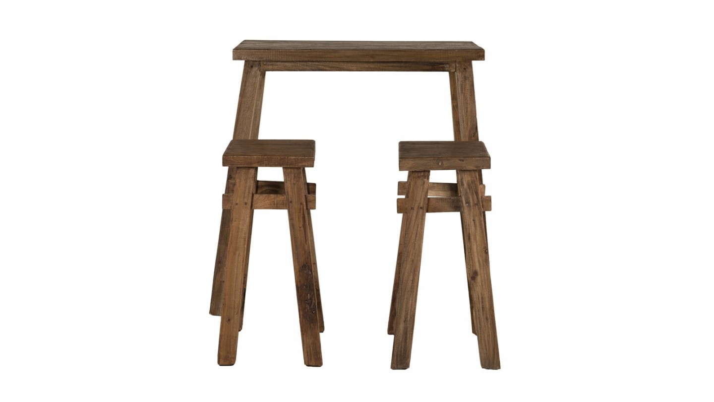 Set 1 table 2 tabourets en bois - Collection Nora