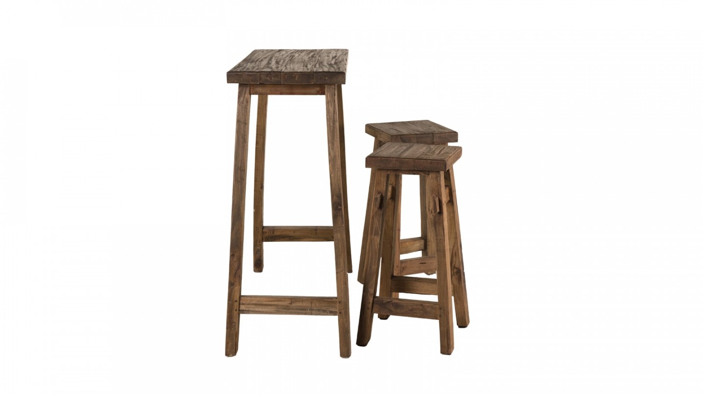 Set 1 table 2 tabourets en bois - Collection Nora