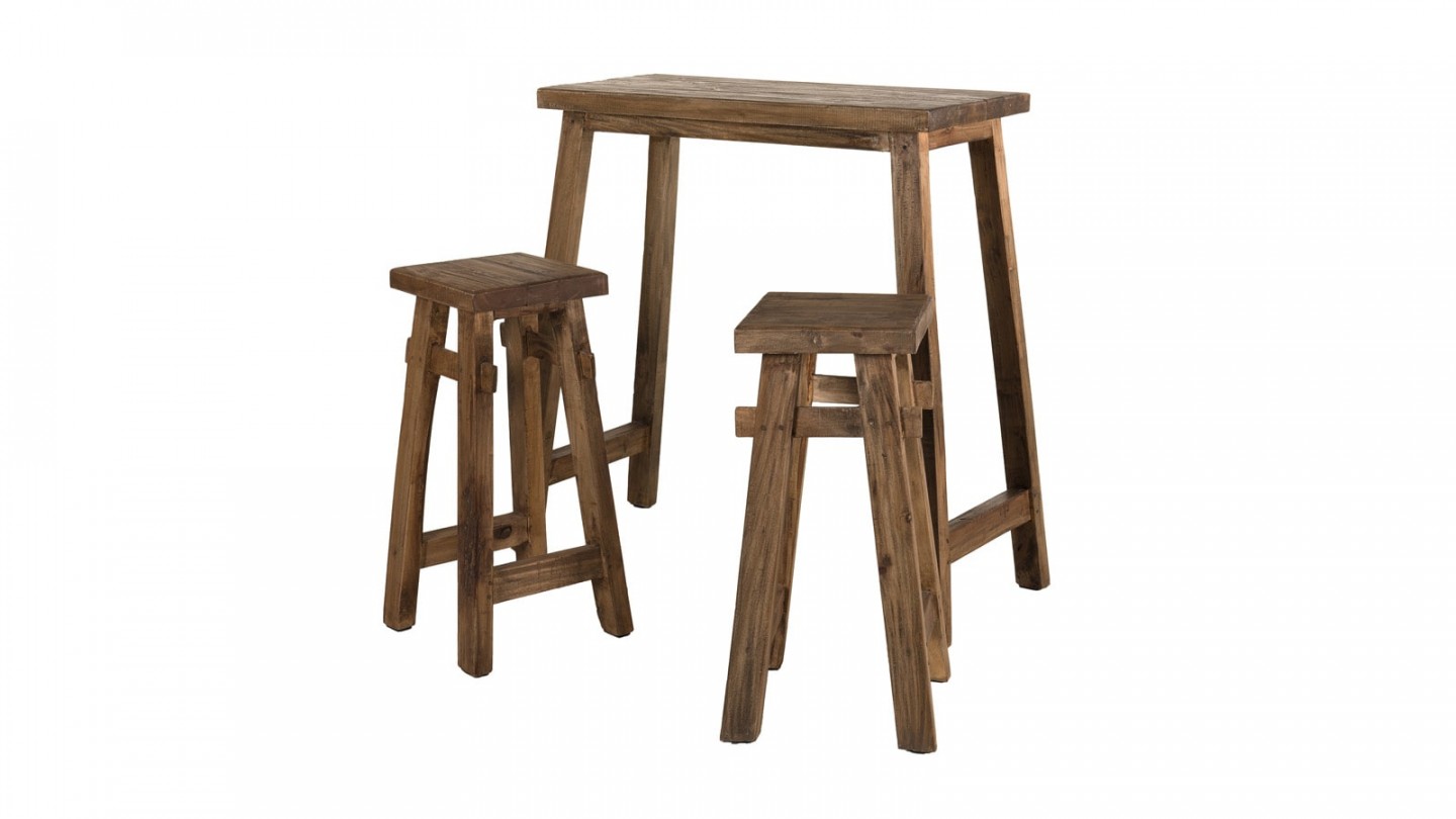 Set 1 table 2 tabourets en bois - Collection Nora