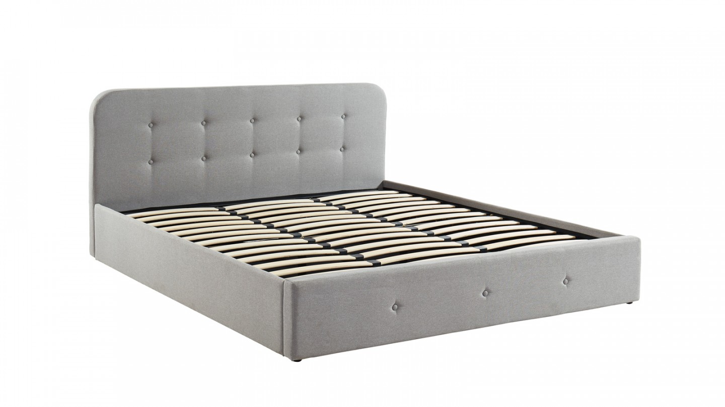 Lit coffre 180x200 cm gris clair avec tête de lit + sommier à lattes - Collection Kate