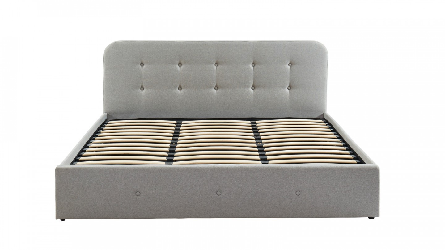 Lit coffre 180x200 cm gris clair avec tête de lit + sommier à lattes - Collection Kate