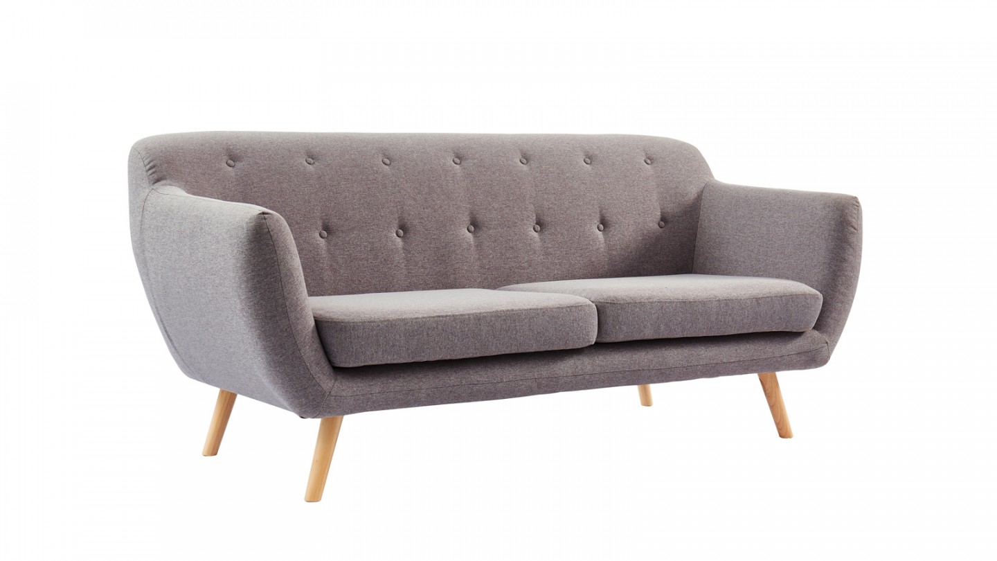 Canapé scandinave capitonné 3 places en tissu gris clair - Collection Chloé