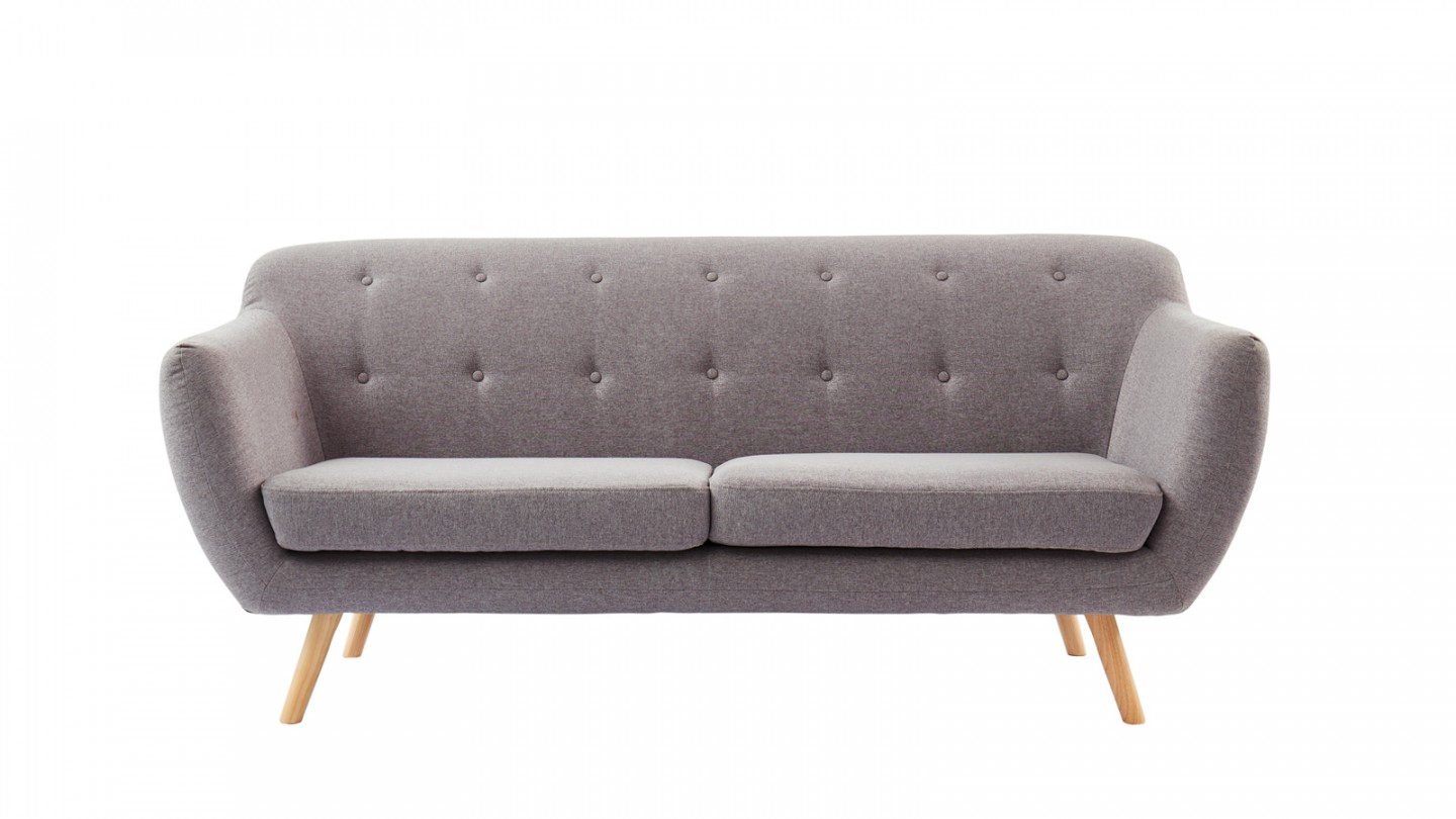 Canapé scandinave capitonné 3 places en tissu gris clair - Collection Chloé
