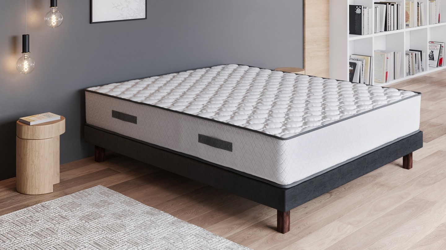 Ensemble matelas ressorts + sommier 140x190 Spring Confort Hbedding - Mousse ergonomique et ressorts ensachés.