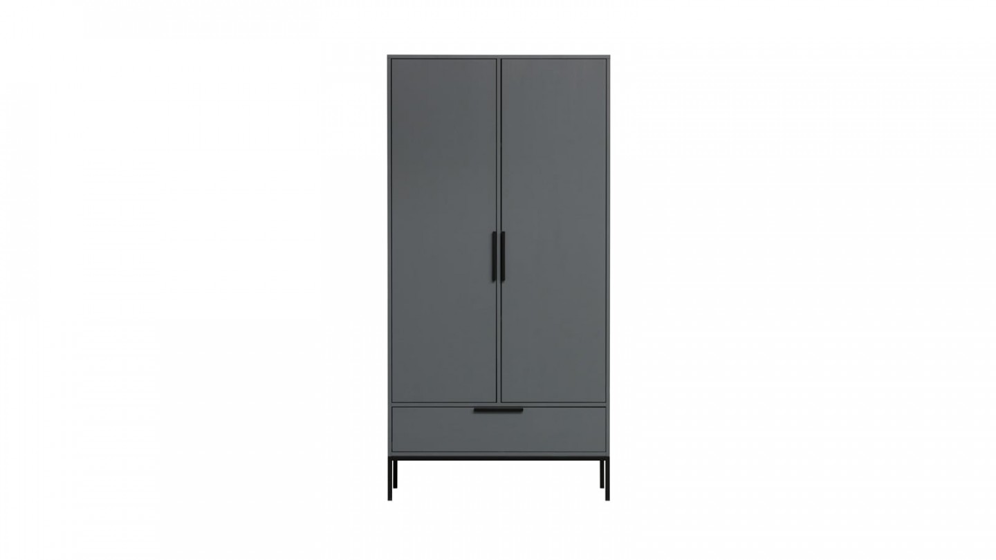 Armoire 2 portes 1 tiroir en pin gris - Collection Adam - Woood