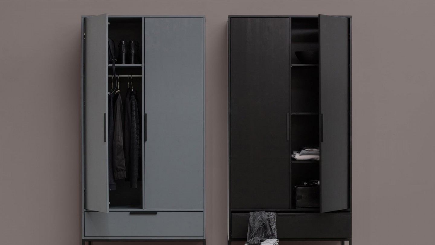 Armoire 2 portes 1 tiroir en pin gris - Collection Adam - Woood