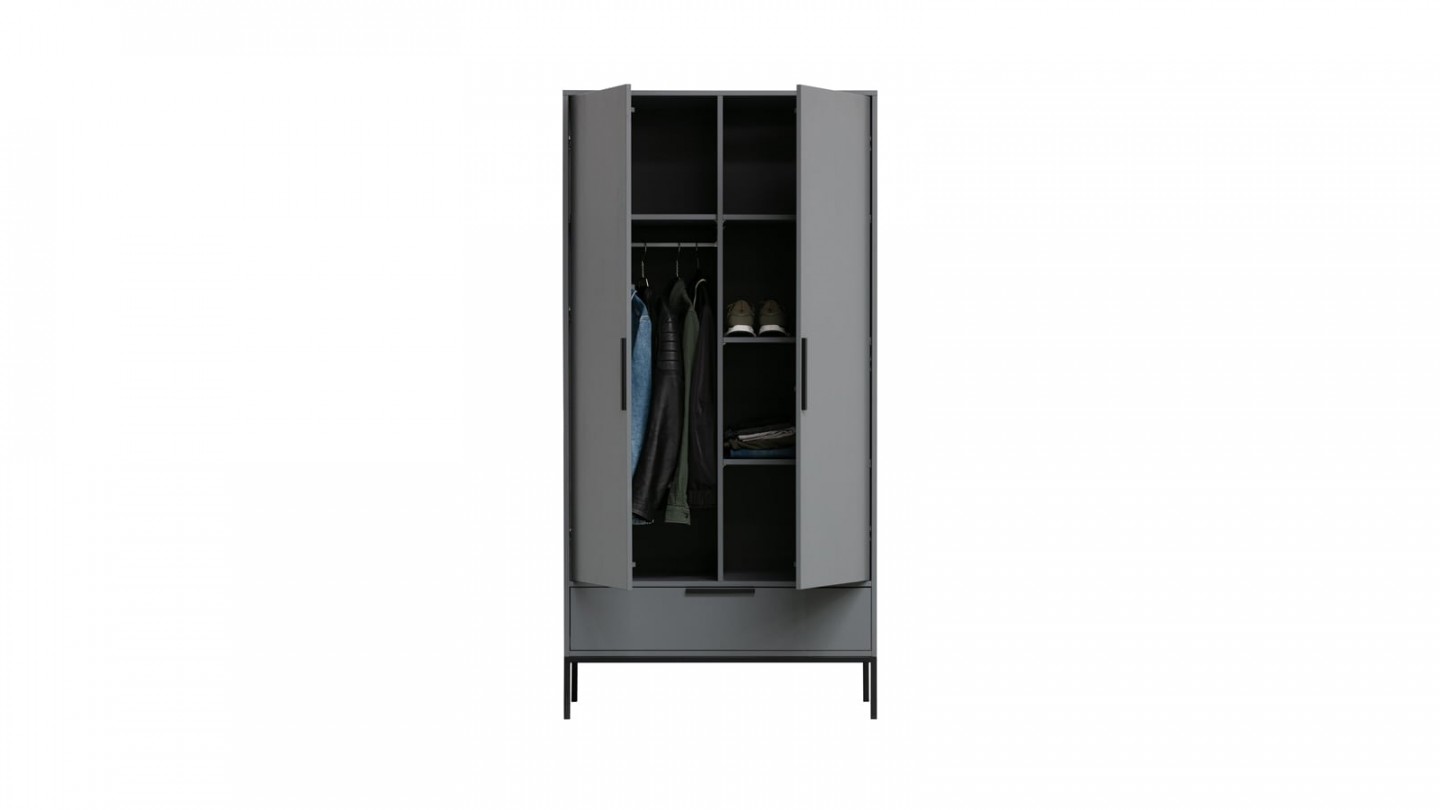 Armoire 2 portes 1 tiroir en pin gris - Collection Adam - Woood