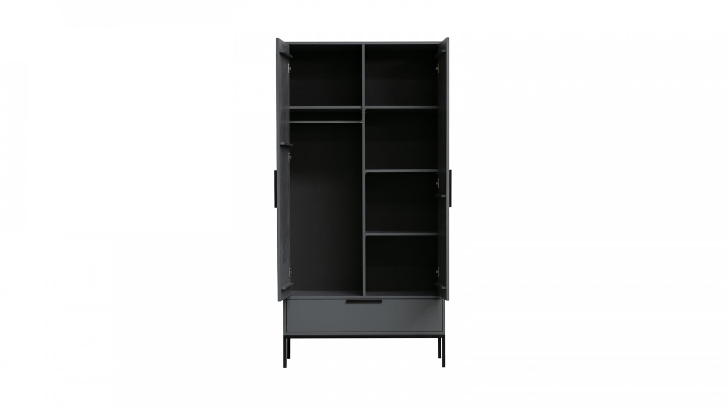 Armoire 2 portes 1 tiroir en pin gris - Collection Adam - Woood