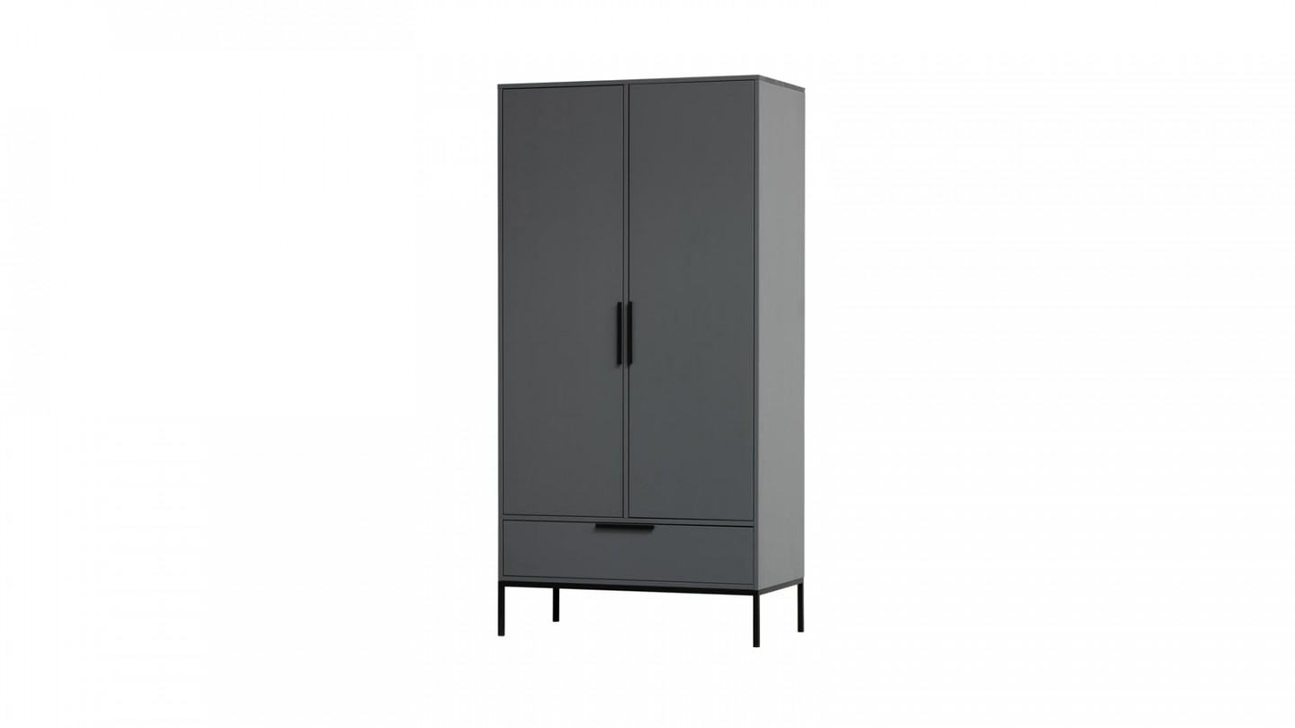 Armoire 2 portes 1 tiroir en pin gris - Collection Adam - Woood