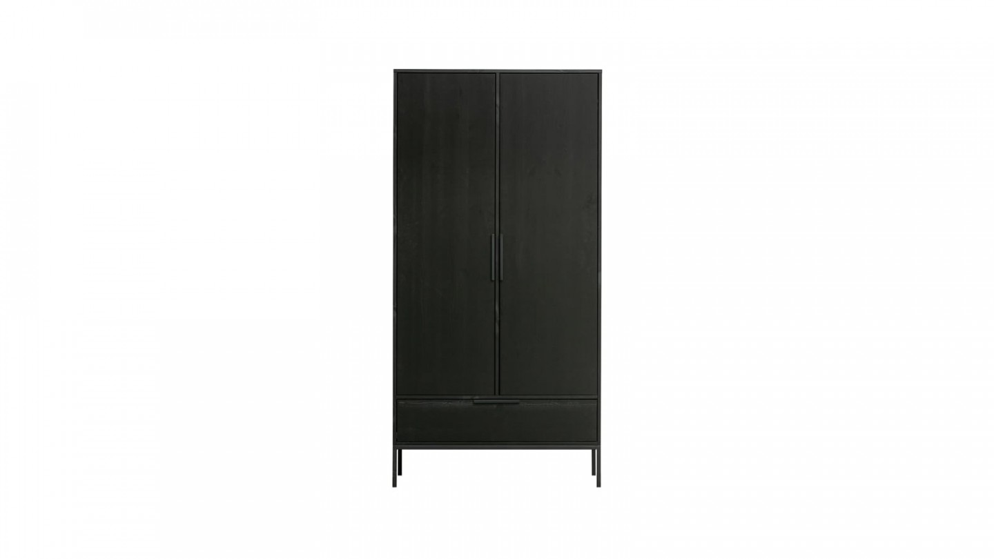 Armoire 2 portes 1 tiroir en pin noir - Collection Adam - Woood