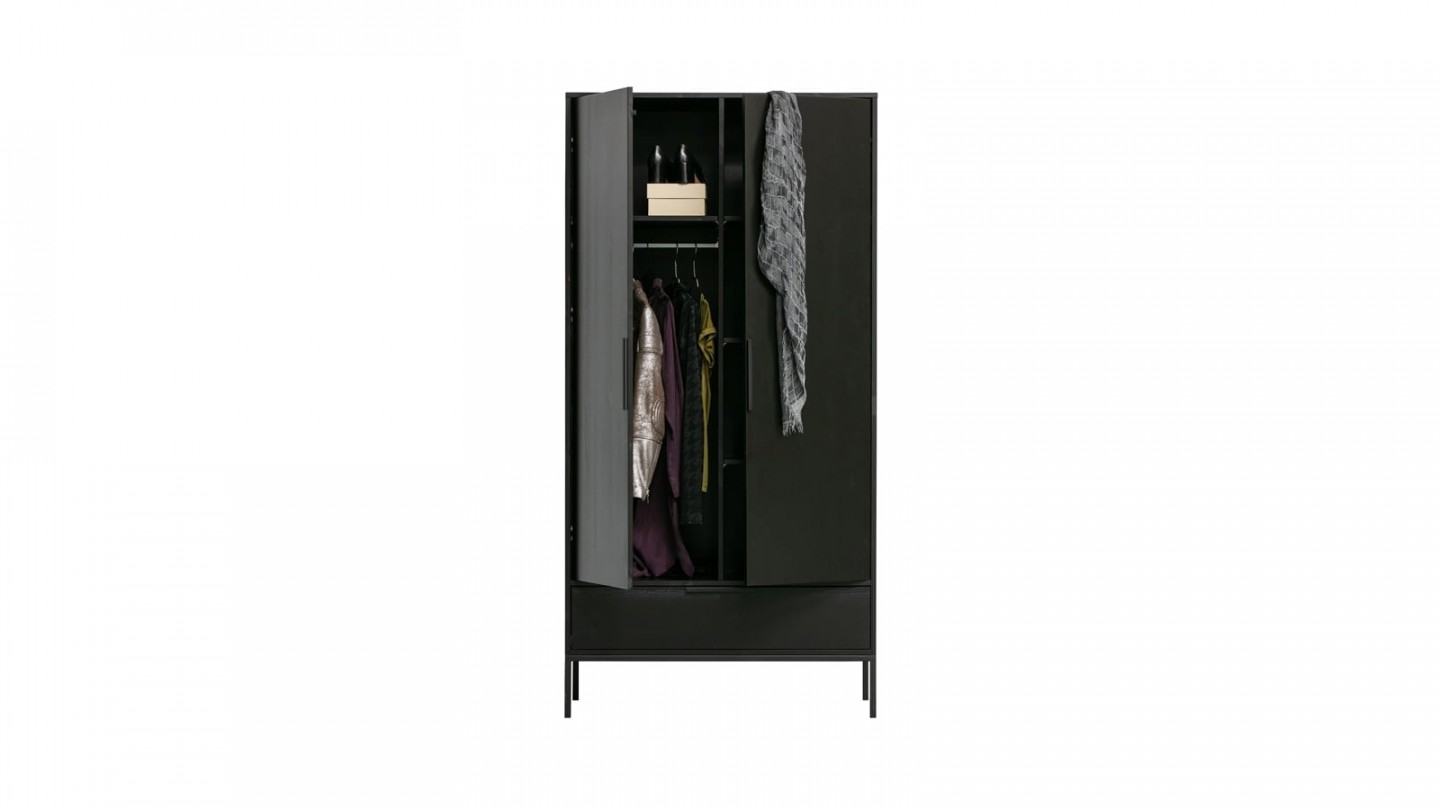 Armoire 2 portes 1 tiroir en pin noir - Collection Adam - Woood