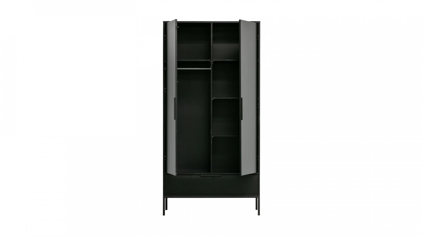Armoire 2 portes 1 tiroir en pin noir - Collection Adam - Woood