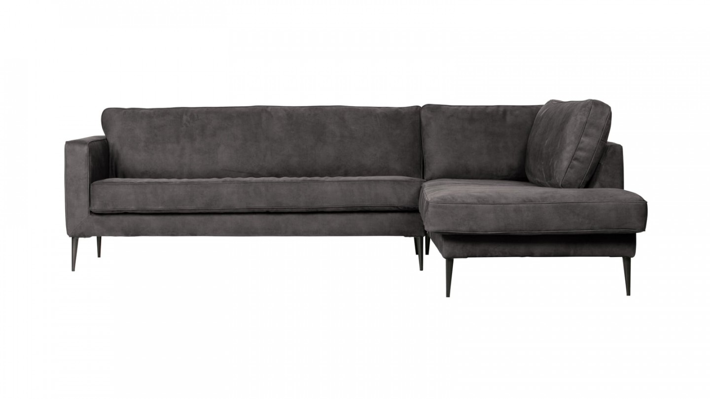 Canapé 5 places d'angle droit en simili cuir gris foncé - Collection Crew - Vtwonen