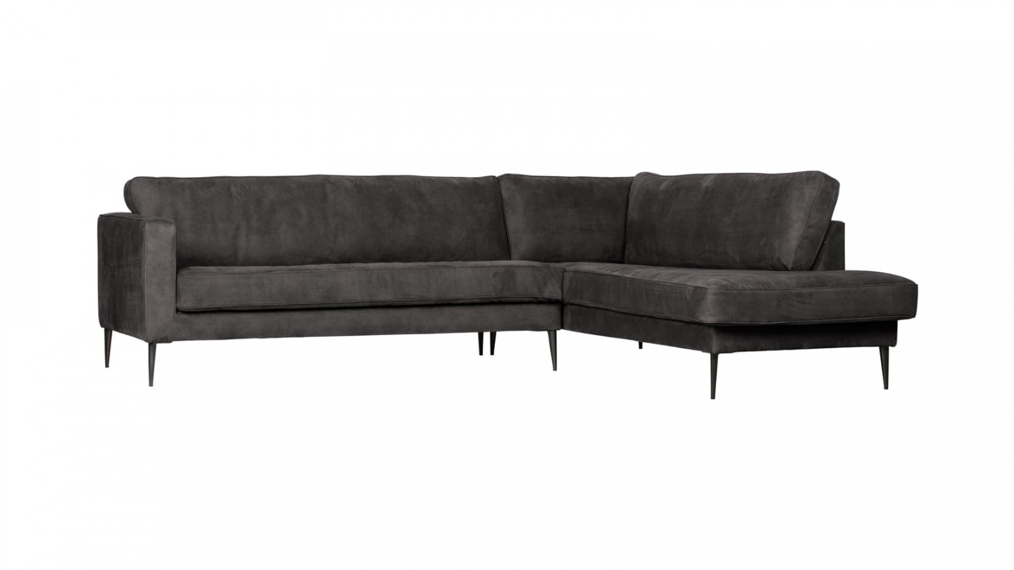 Canapé 5 places d'angle droit en simili cuir gris foncé - Collection Crew - Vtwonen