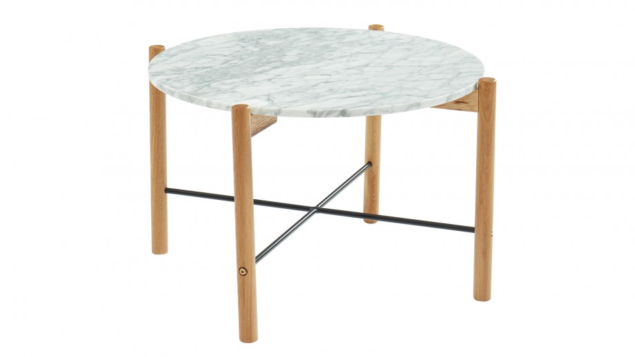 Table basse ronde 60 cm en marbre blanc et pieds en chêne- Collection Anna