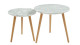Lot de 2 tables basses rondes - 50 cm et 40 cm en marbre blanc et pieds en chêne - Collection Anna