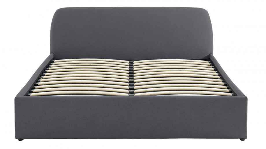 Lit coffre scandinave 160x200 gris foncé avec tête de lit + sommier à lattes - Collection Lena