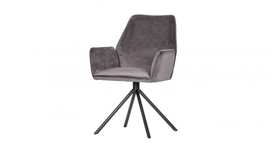 Lot de 2 chaises avec accoudoirs en velours gris - Collection Amber - Woood