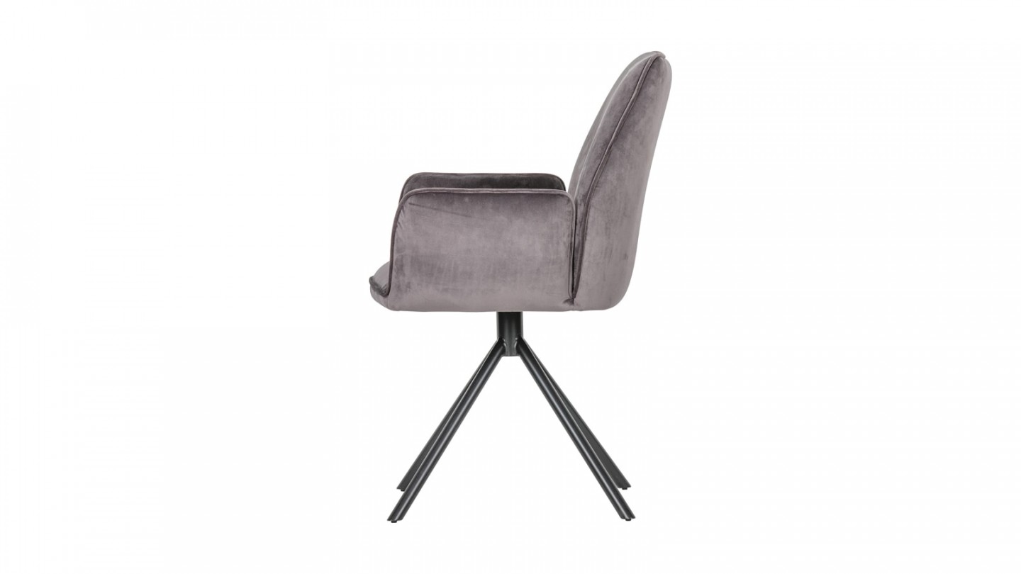 Lot de 2 chaises avec accoudoirs en velours gris - Collection Amber - Woood