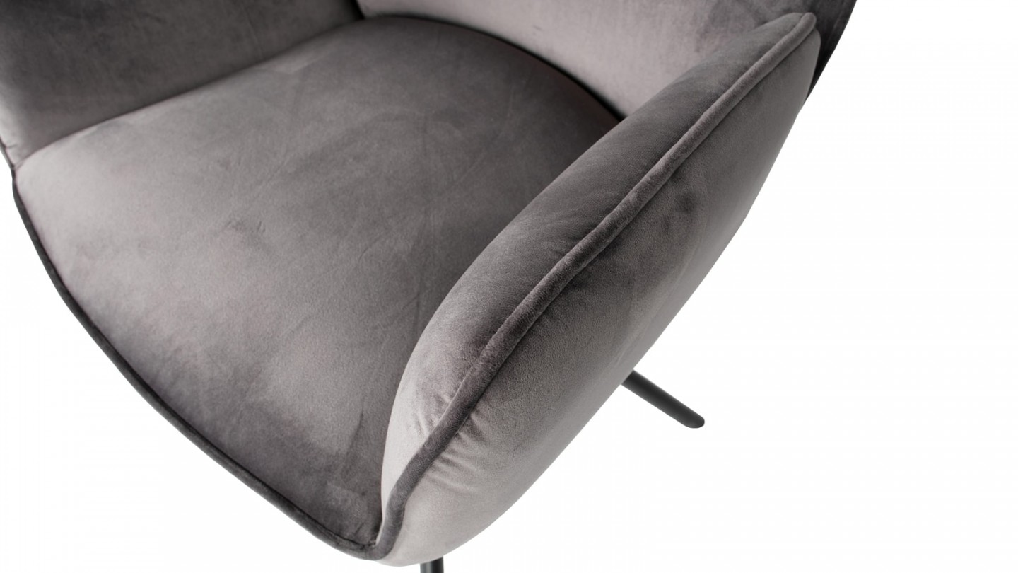 Lot de 2 chaises avec accoudoirs en velours gris - Collection Amber - Woood