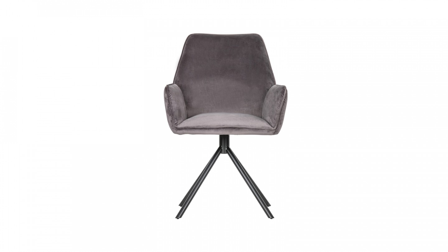 Lot de 2 chaises avec accoudoirs en velours gris - Collection Amber - Woood