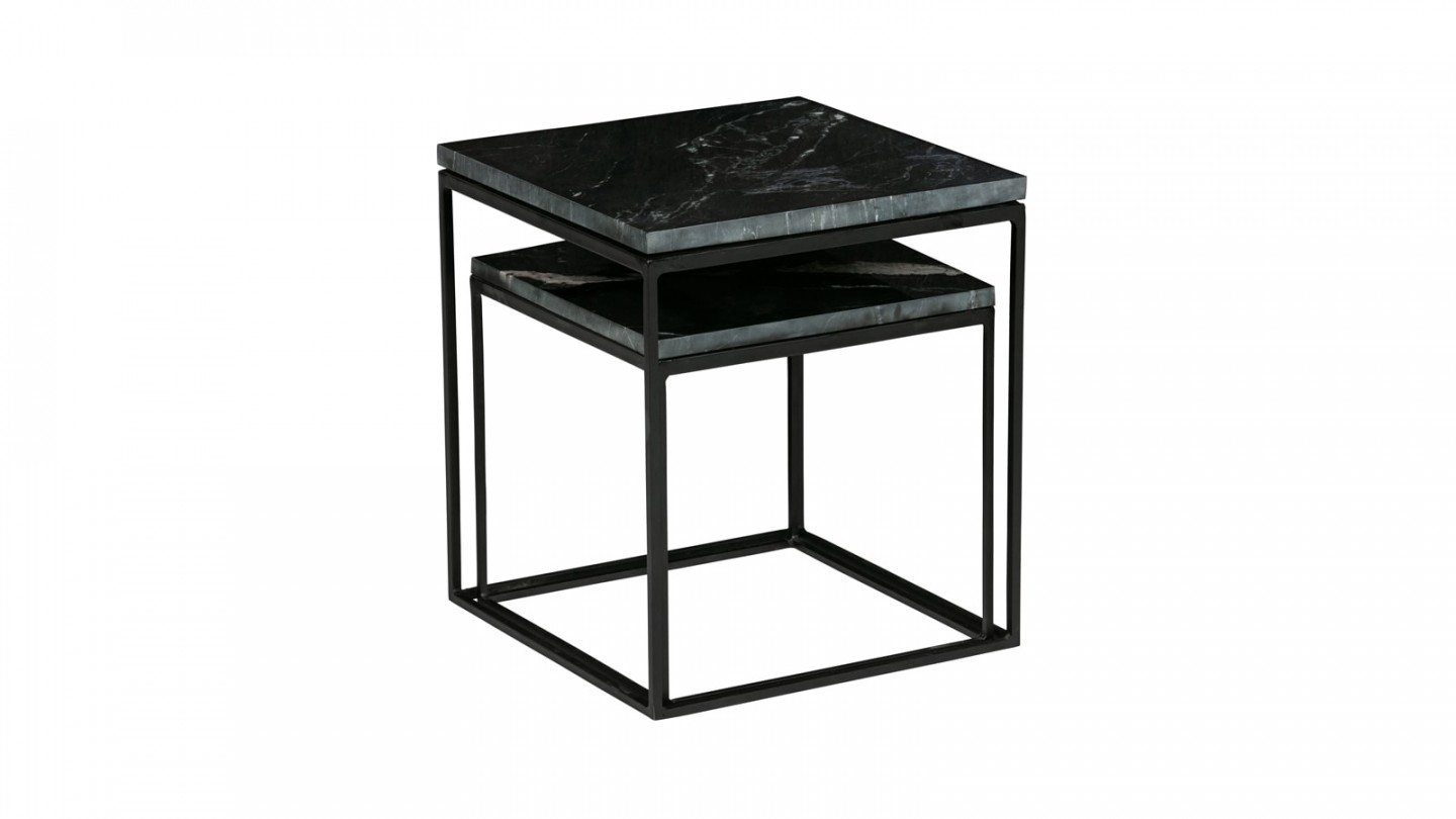 Lot de 2 tables gigognes carrées en marbre et métal noir - Collection Rodeo - BePureHome