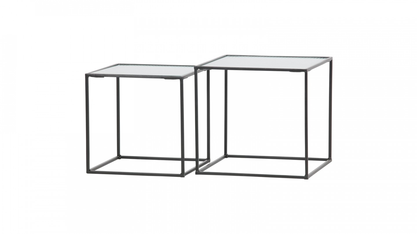 Lot de 2 tables gigognes en métal et verre - Collection Miles - Woood