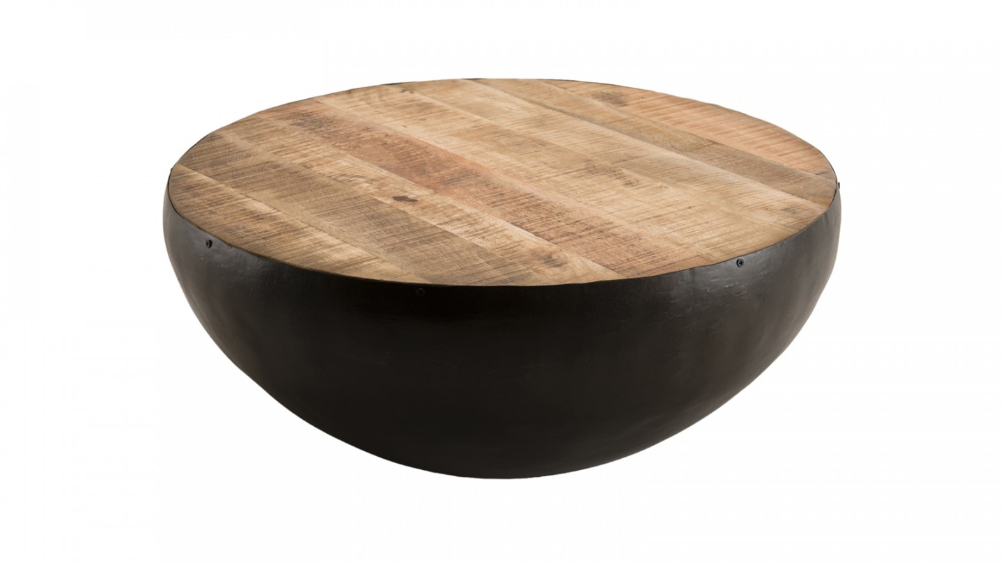 Table basse ronde en métal et manguier - Collection Romain