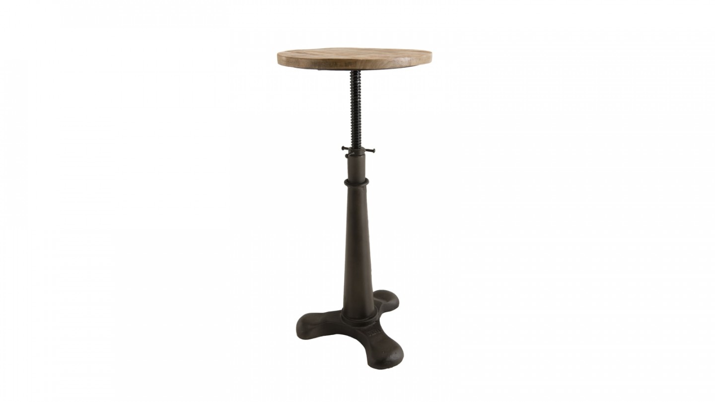 Tabouret industriel en acacia piètement métal hauteur ajustable - Collection Romain