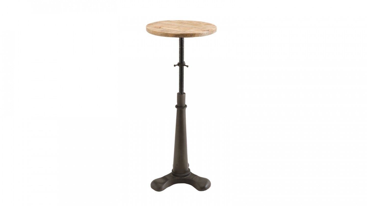 Tabouret industriel en acacia piètement métal hauteur ajustable - Collection Romain