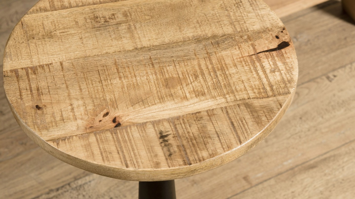 Tabouret industriel en acacia piètement métal hauteur ajustable - Collection Romain