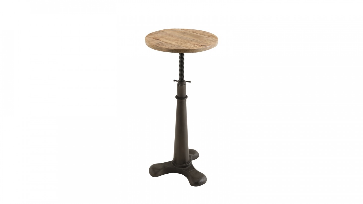 Tabouret industriel en acacia piètement métal hauteur ajustable - Collection Romain