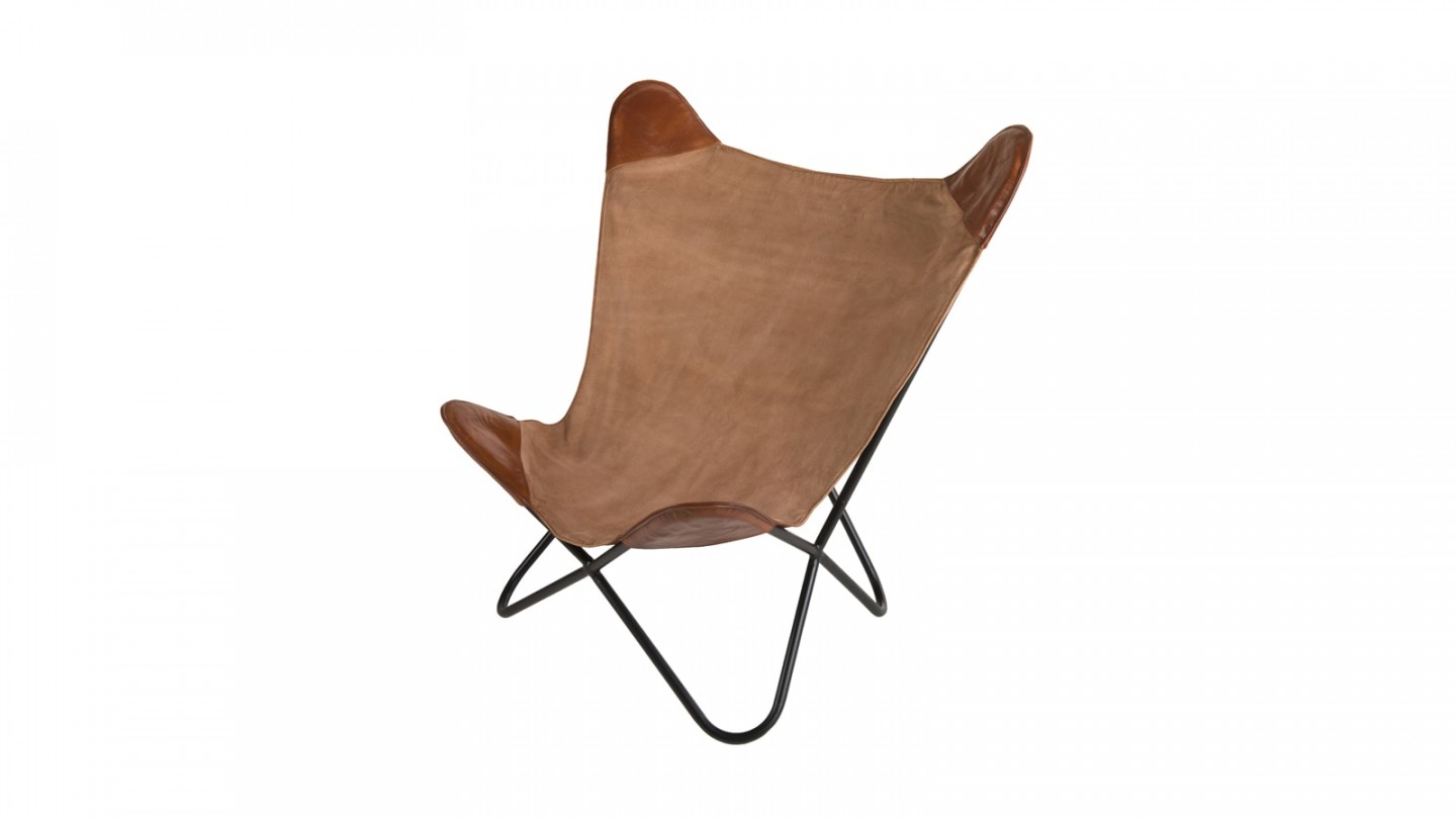 Chaise butterfly en toile et cuir marron - Collection Romain