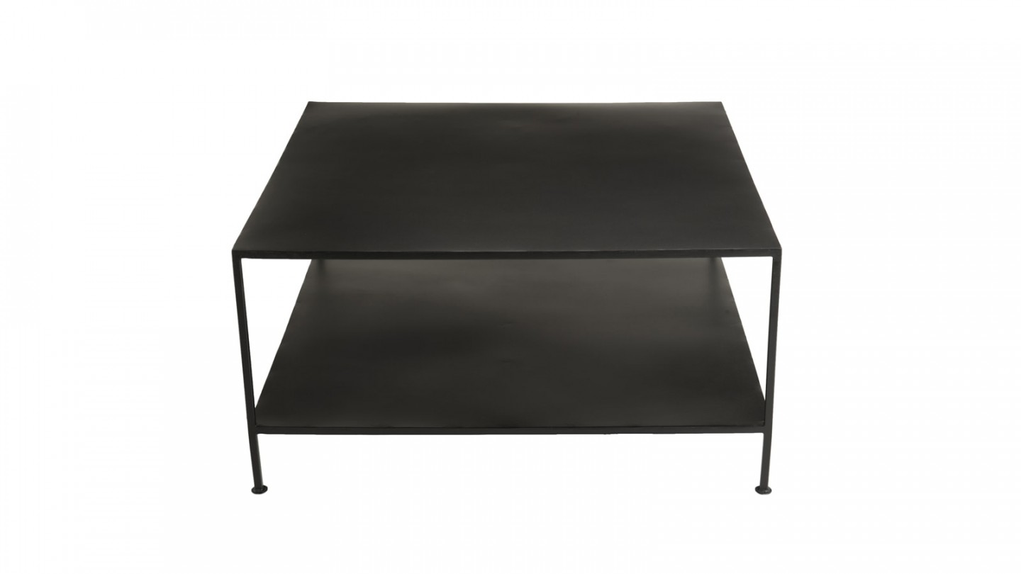 Table basse industrielle carrée en métal noir - Collection Romain