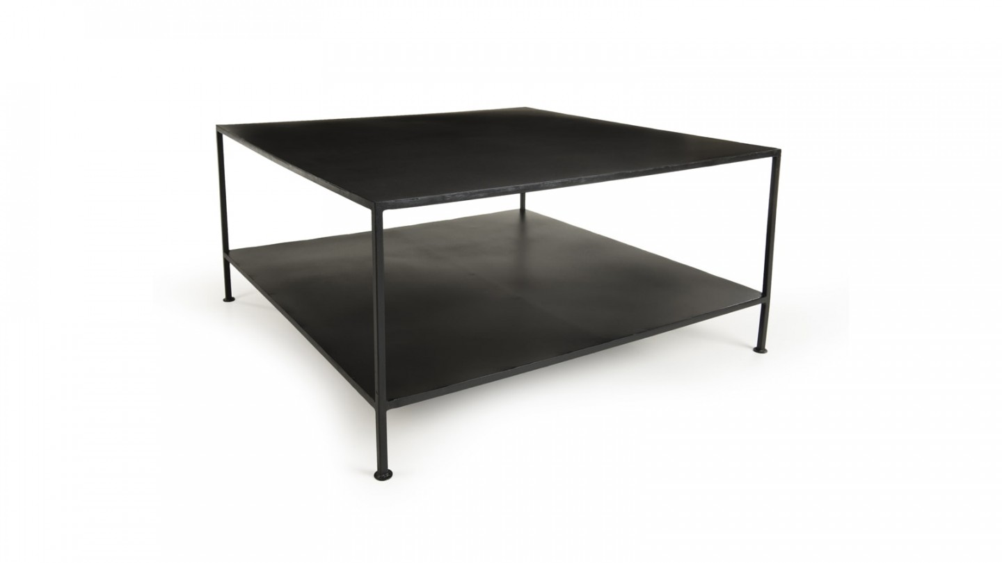 Table basse industrielle carrée en métal noir - Collection Romain