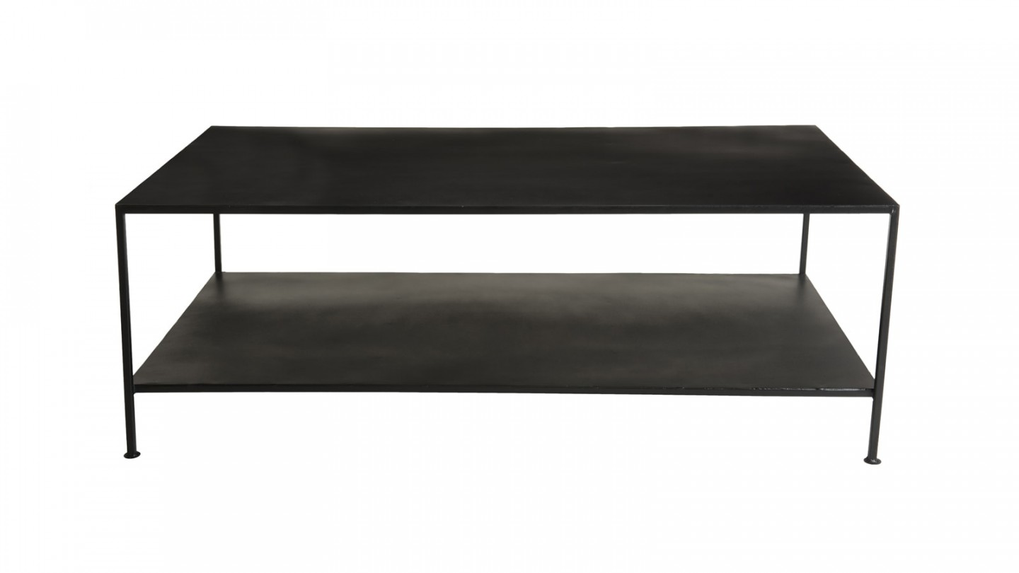 Table basse industrielle rectangulaire en métal noir - Collection Romain